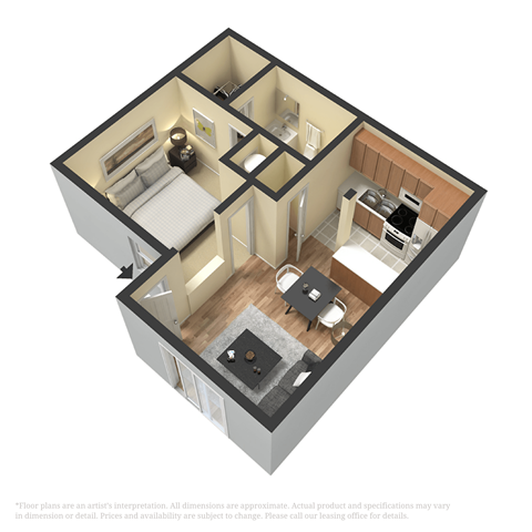 Floor plan for 1 bed, 1 bath, 550 sqft
